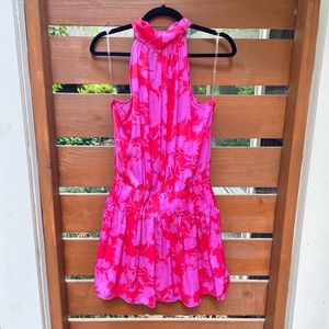 Adorable floral pink and red halter dress.